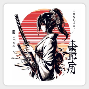 girl japanese culture katana Sticker